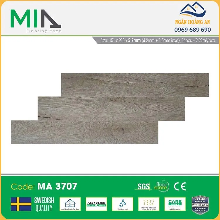 Sàn Nhựa Vinyl Hèm Khóa Đế Cao Su MIA MA 3707 Dày 5.7mm